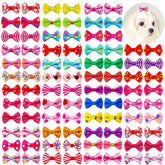 KUTKUT 20Pcs Assorted Handmade Dog Cat Hair Bows Small Dog Cat Hair Clips Cute Puppy Dog Small Bowknot Hair Bows with Metal Clips Handmade Hair Grooming Clips for Poodle Maltese ShihTzu - kut